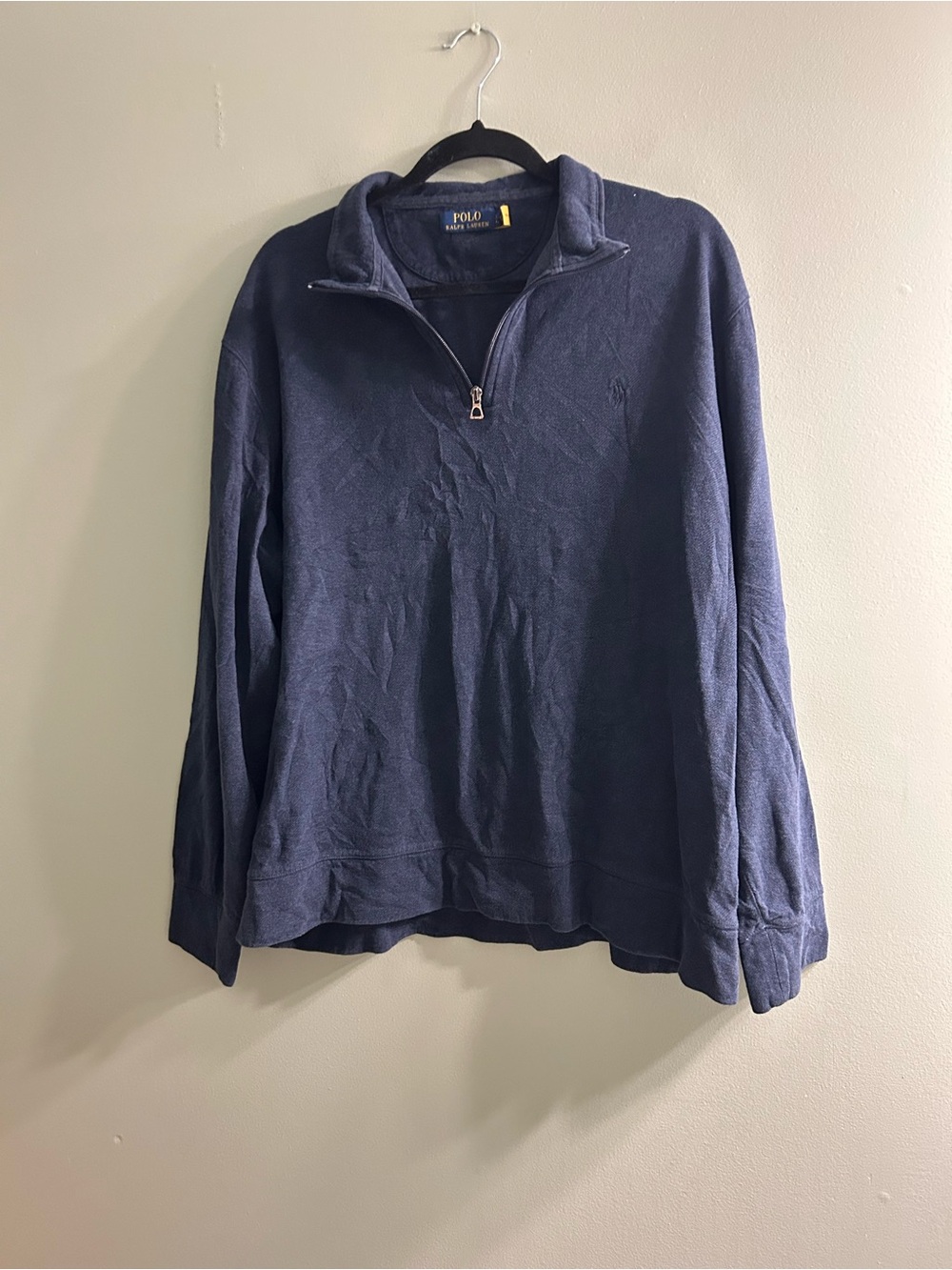Polo Ralph Lauren navy blue quarter zip sweater pull over preppy - Picture 1 of 5